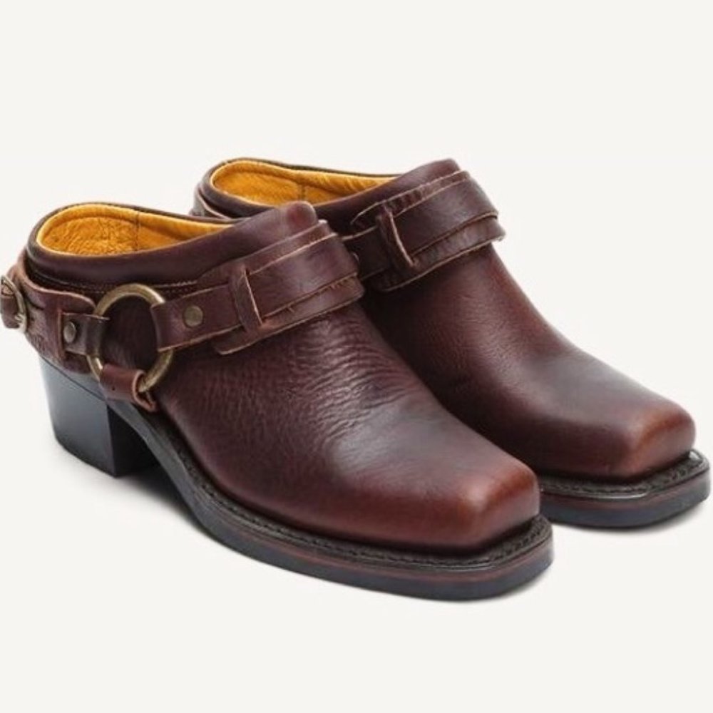 NWT Frye Oiled Leather Belted Harness Mule